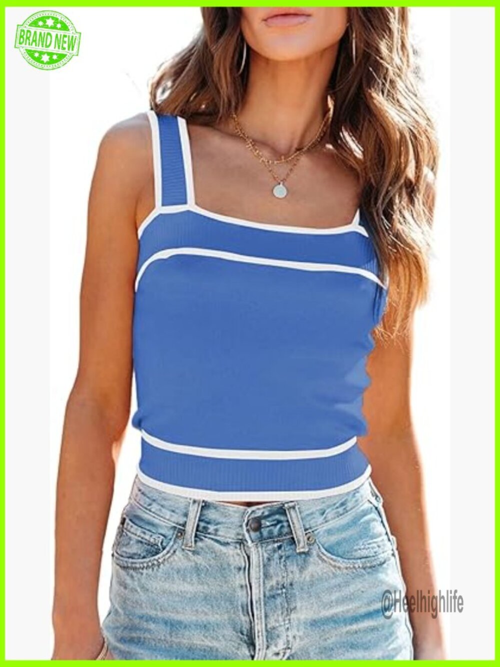 Slim Fit Square Neck Knit Crop Tank Top Sleeveless Cami Shirt